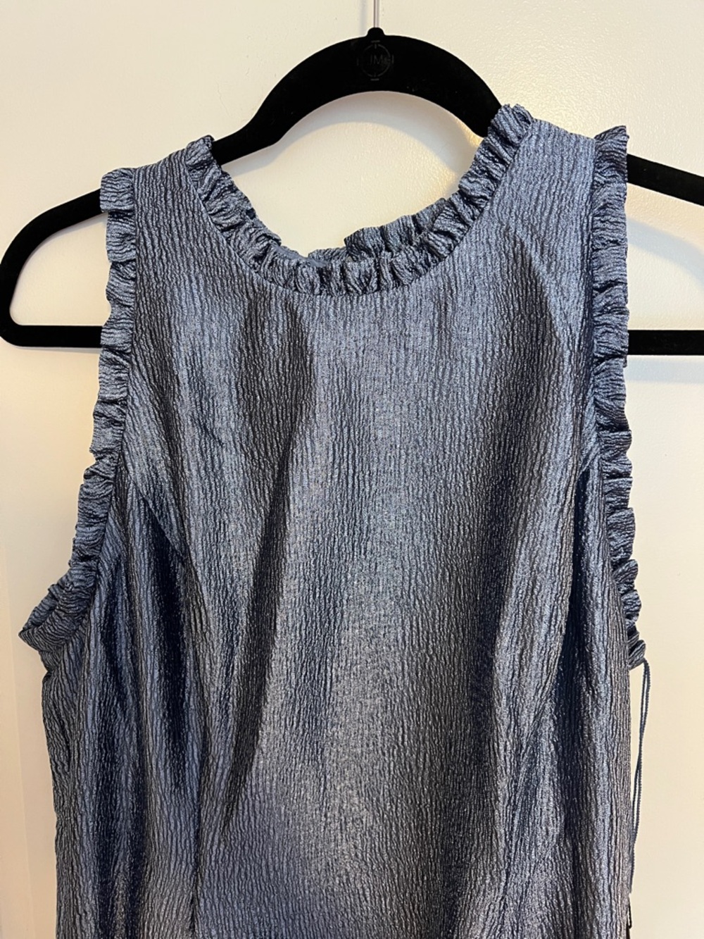 Adrianna Papell Shimmery Steel Blue High-Neck High-Low Dress - Picture 8 of 8